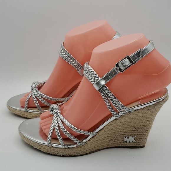 Michael Kors Silver Espadrille Wedge Sandals. SIZE 7M. S854 - Picture 3 of 7